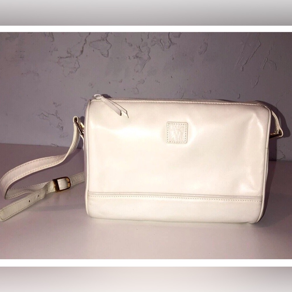 Anne Klein Oroton Cream White Leather Crossbody Bag Small Vintage Purse Minimal